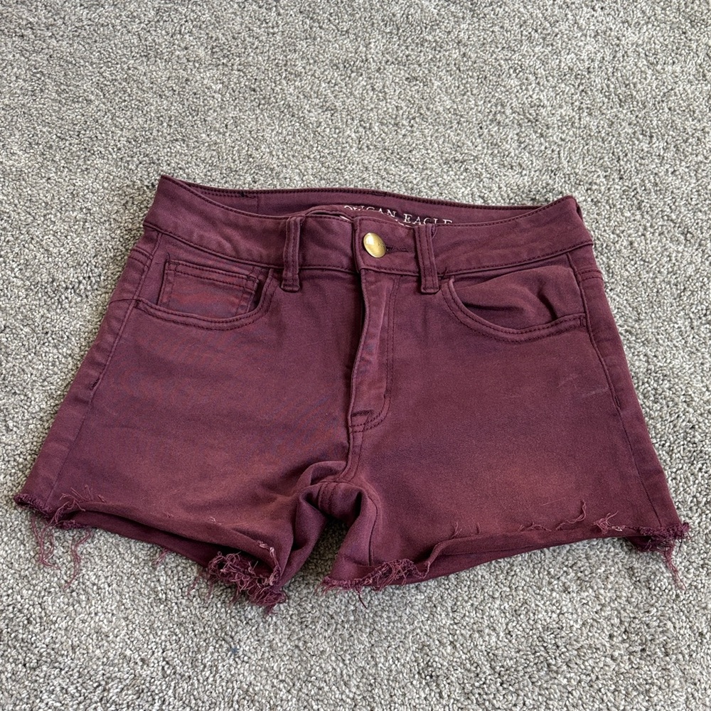 American Eagle Outfitters Women's Dark Red Jean Shorts Superstretch
